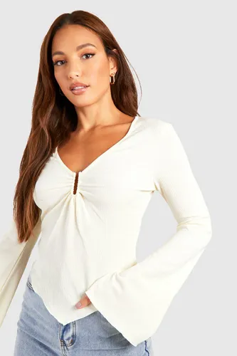 Womens Tall Textured Long Floaty Sleeve Bar Detail Top - White - 16, White