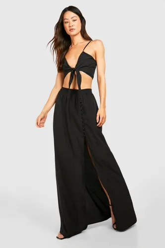 Womens Tall Tie Front Top And Maxi Skirt Co-Ord - Black - 8, Black