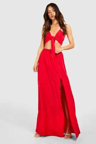 Womens Tall Tie Front Top And Maxi Skirt Co-Ord - Red - 8, Red