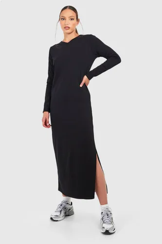 Womens Tall V Neck Cotton Longsleeve T-Shirt Column Midaxi Dress - Black - 8, Black