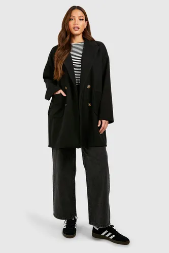 Womens Tall Wool Look Oversized Pocket Coat - Black - 8, Black