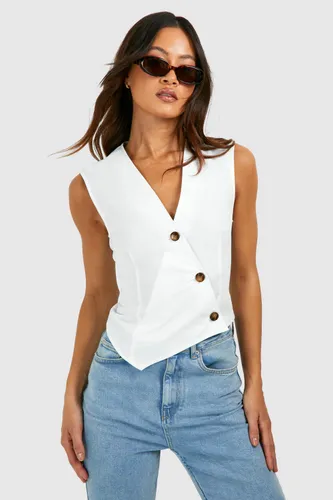 Womens Tall Woven Asymmetric Button Waistcoat - White - 14, White