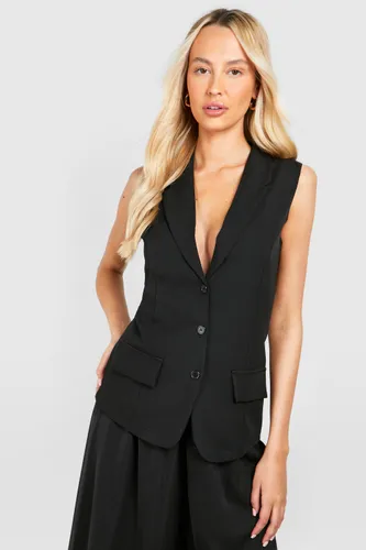 Womens Tall Woven Button Waistcoat - Black - 8, Black