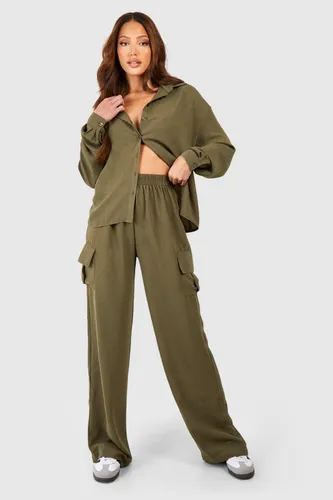 Womens Tall Woven Cargo Pocket Elasticated Waistband Trousers - Green - 6, Green
