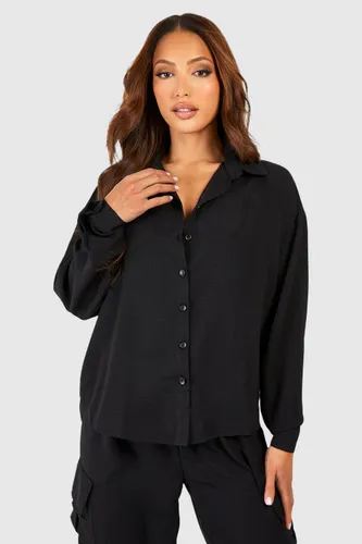 Womens Tall Woven Open Back Tie Detail Cropped Relaxed Fit Shirt - Black - 10, Black