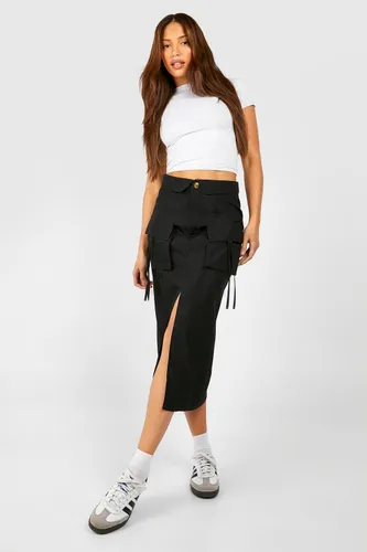 Womens Tall Woven Pocket Detail Midaxi Skirt - Black - 8, Black