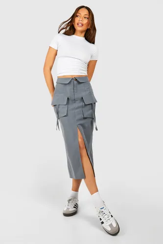 Womens Tall Woven Pocket Detail Midaxi Skirt - Grey - 8, Grey