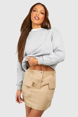 Womens Tall Woven Ruched Detail Pocket Mini Skirt - Beige - 8, Beige