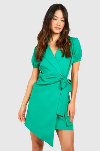 Womens Tall Woven Short Sleeve Wrap Blazer Dress - Green - 8, Green