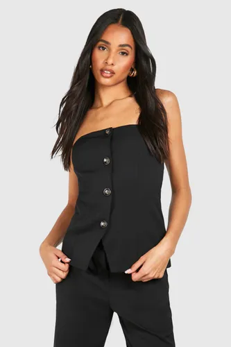 Womens Tall Woven Tailored Bandeau Button Waistcoat - Black - 8, Black