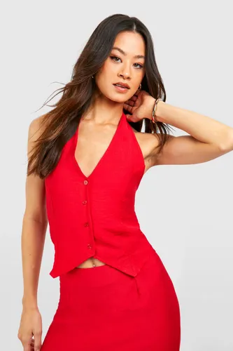 Womens Tall Woven Textured Waistcoat Top - 8, Red