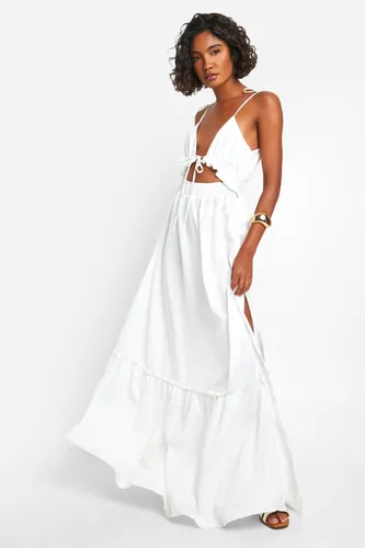 Womens Tall Woven V Neck Strappy Tiered Maxi Dress - White - 8, White