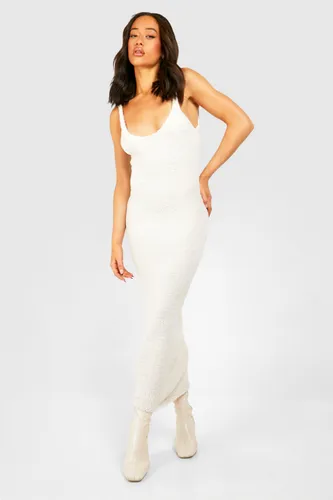 Womens Teddy Soft Knit Scoop Midaxi Dress - White - S, White