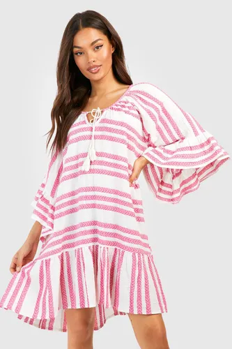 Womens Textured Aztec Stripe Smock Dress - Pink - 8, Pink