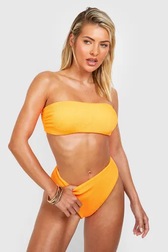 Womens Textured Bandeau Bikini Set - Orange - 6, Orange