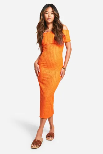 Womens Textured Bardot Cut Out Back Midaxi Dress - Orange - 8, Orange