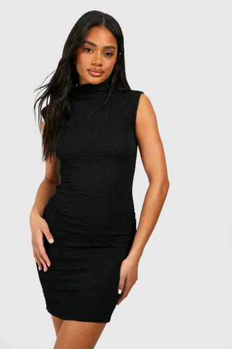 Womens Textured Bubble High Neck Sleeveless Mini Dress - Black - 14, Black