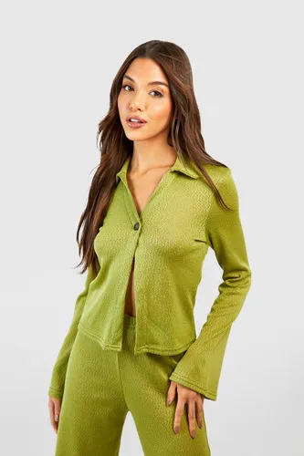 Womens Textured Flared Sleeve Shirt - Green - 6, Green