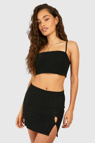 Womens Textured Jersey Cut Out Detail Mini Skirt - Black - 6, Black