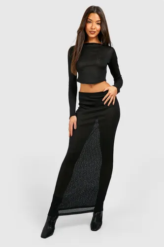 Womens Textured Mid Rise Floaty Maxi Skirt - Black - 6, Black