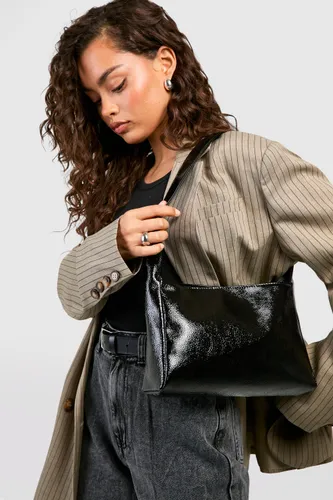 Womens Textured Patent Shoulder Bag - Black - One Size, Black