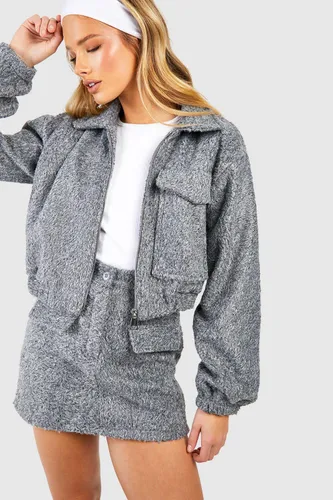 Womens Textured Pocket Detail Mini Skirt - Grey - 10, Grey