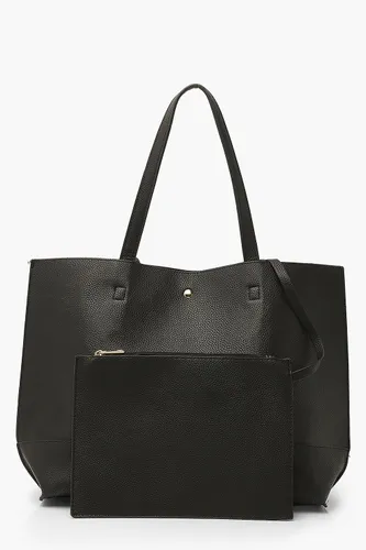Womens Textured Pu Tote & Tablet Bag - Black - One Size, Black
