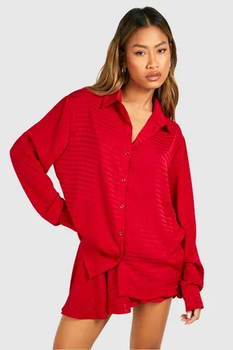 Womens Textured Relaxed Fit Shirt & Flared Shorts - 10, Red