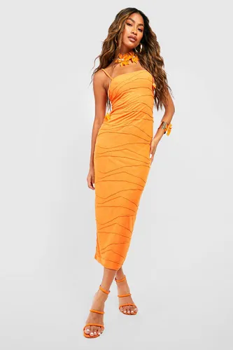 Womens Textured Seam Strappy Detail Midaxi Dress - Orange - 8, Orange