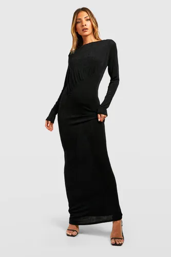 Womens Textured Slinky Rouched Maxi Dress - Black - 8, Black