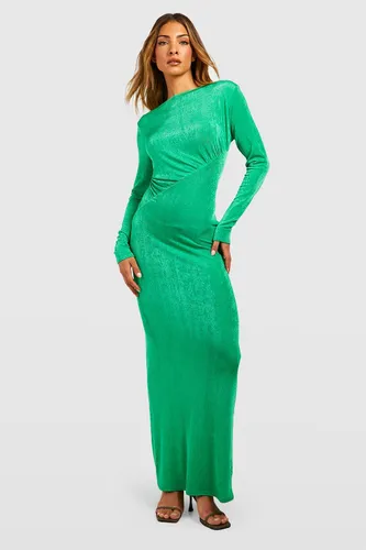Womens Textured Slinky Rouched Maxi Dress - Green - 8, Green