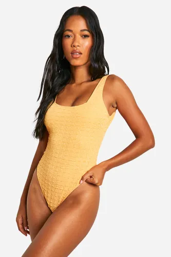 Womens Textured Square Neck Swimsuit - Yellow - 6, Yellow