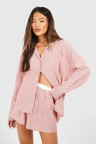 Womens Textured Stripe Relaxed Fit Shirt - Pink - 6, Pink