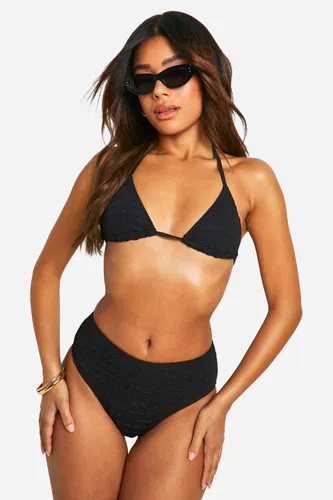 Womens Textured Triangle Bikini Top - Black - 10, Black