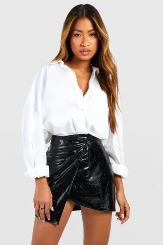 Womens Textured Vinyl Wrap Mini Skirt - Black - 6, Black