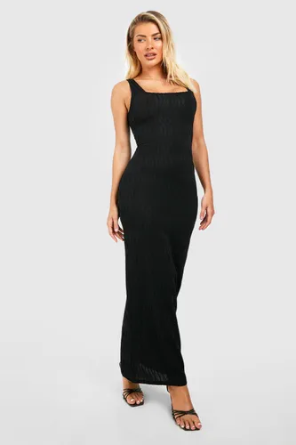 Womens Textured Wave Rib Maxi Dress - Black - 8, Black