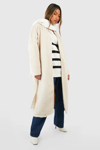 Womens Textured Wool Look Belted Coat - White - 10, White