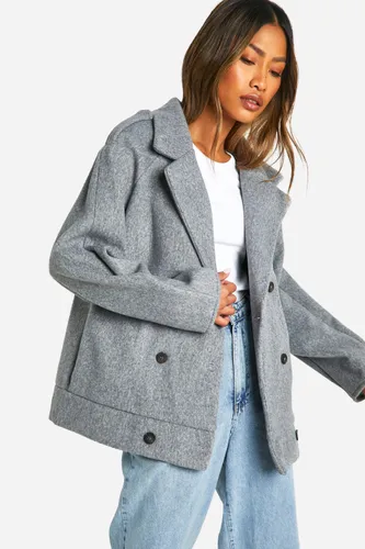 Womens Textured Wool Look Button Detail Jacket - Grey - 8, Grey