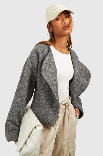 Womens Textured Wool Look Collarless Jacket - Grey - 16, Grey