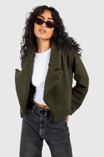Womens Textured Wool Look Short Jacket - Green - S, Green