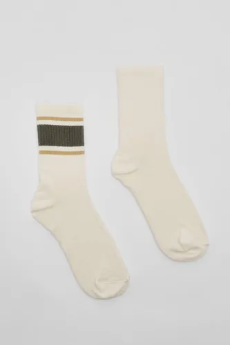 Womens Thick Stripe 2 Pack Sports Sock - Beige - One Size, Beige