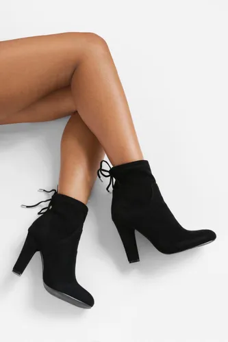 Womens Tie Back Block Heel Sock Boots - Black - 4, Black