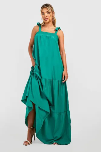 Womens Tie Detail Tiered Maxi Dress - Green - 8, Green