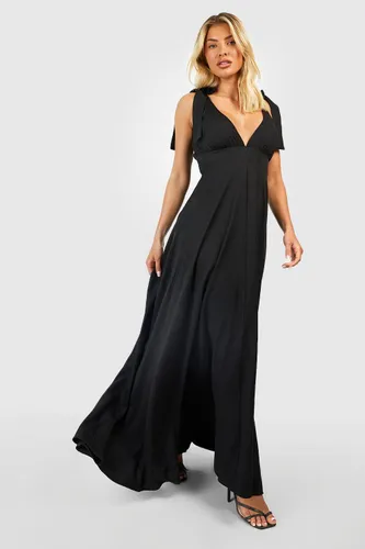 Womens Tie Shoulder Plunge Maxi Dress - Black - 8, Black
