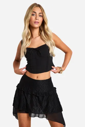 Womens Tiered Frill Floaty Mini Skirt - Black - 6, Black