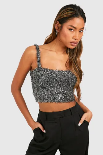 Womens Tinsel Knitted Crop Top - Black - S, Black