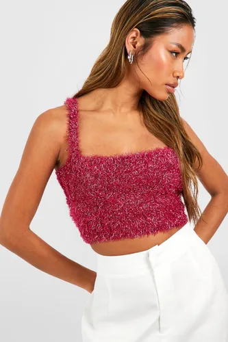 Womens Tinsel Knitted Crop Top - Pink - S, Pink