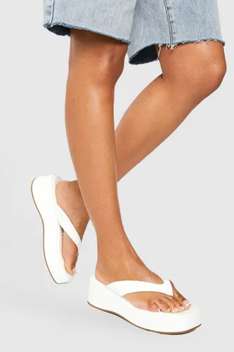 Womens Toe Post Chunky Flatform Sandals - White - 3, White