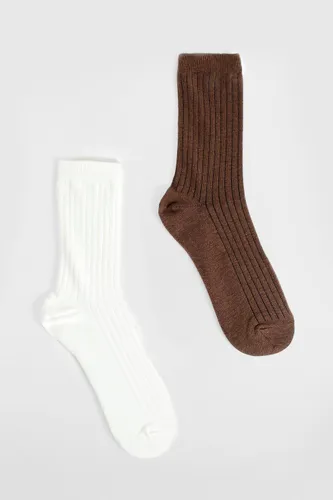Womens Tonal 2 Pack Ribbed Socks - White - One Size, White