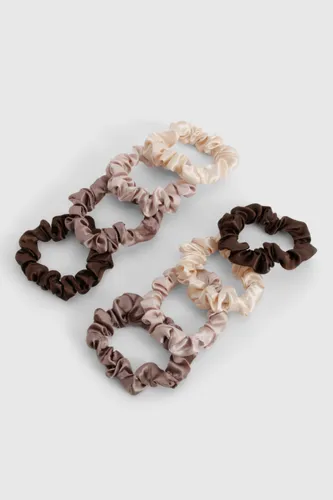 Womens Tonal Satin Multipack Scrunchies - Brown - One Size, Brown